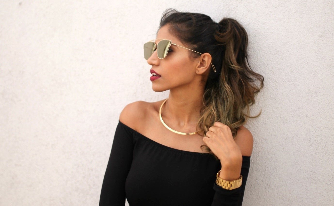 GLAMOUR ON MY MIND! PLIMSOLLS PUMPED UP  WITH GOLD SUNGLASSES